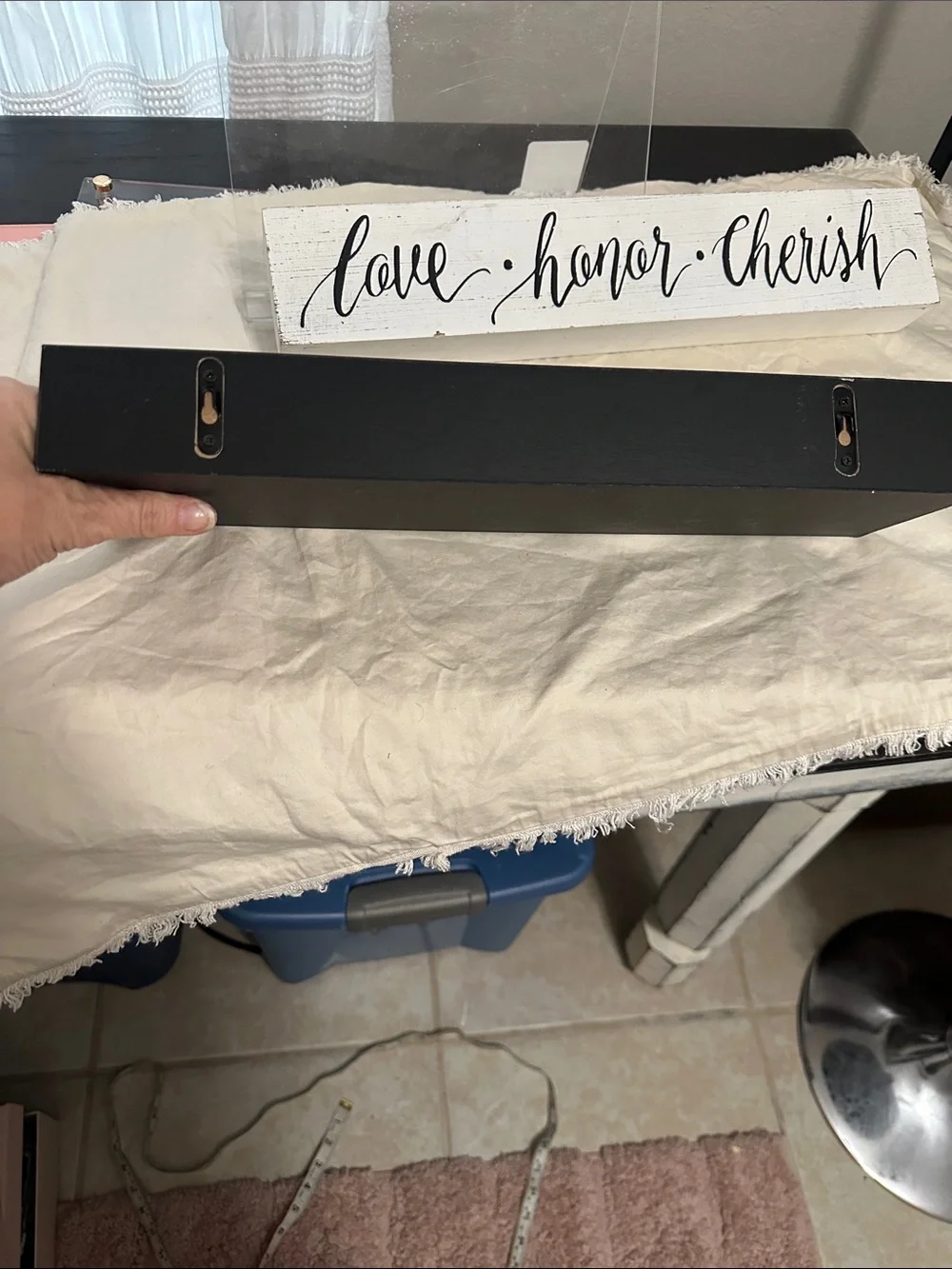 2 pc set Love • Honor • Cherish sign and Shelf- Black and White NWT